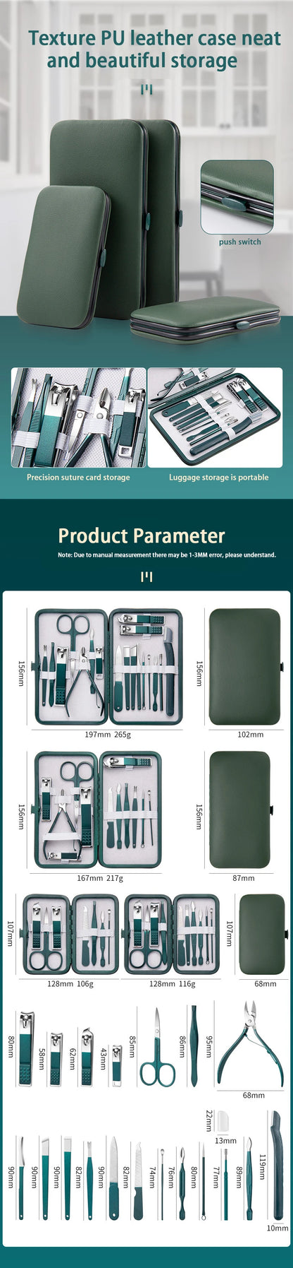 7/10/12/18 Piece Set Professional Nail Care Kit Stainless Steel Manicure & Pedicure Set Nail Clipper Set with Travel Case