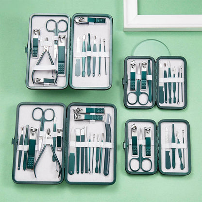 7/10/12/18 Piece Set Professional Nail Care Kit Stainless Steel Manicure & Pedicure Set Nail Clipper Set with Travel Case