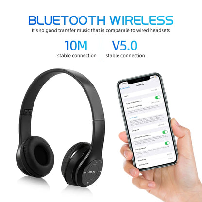 Stereo P47 Headset Bluetooth 5.0 Folding Series Wireless Sports Game Music Headphone Support SD Card with Mic for All Smartphone