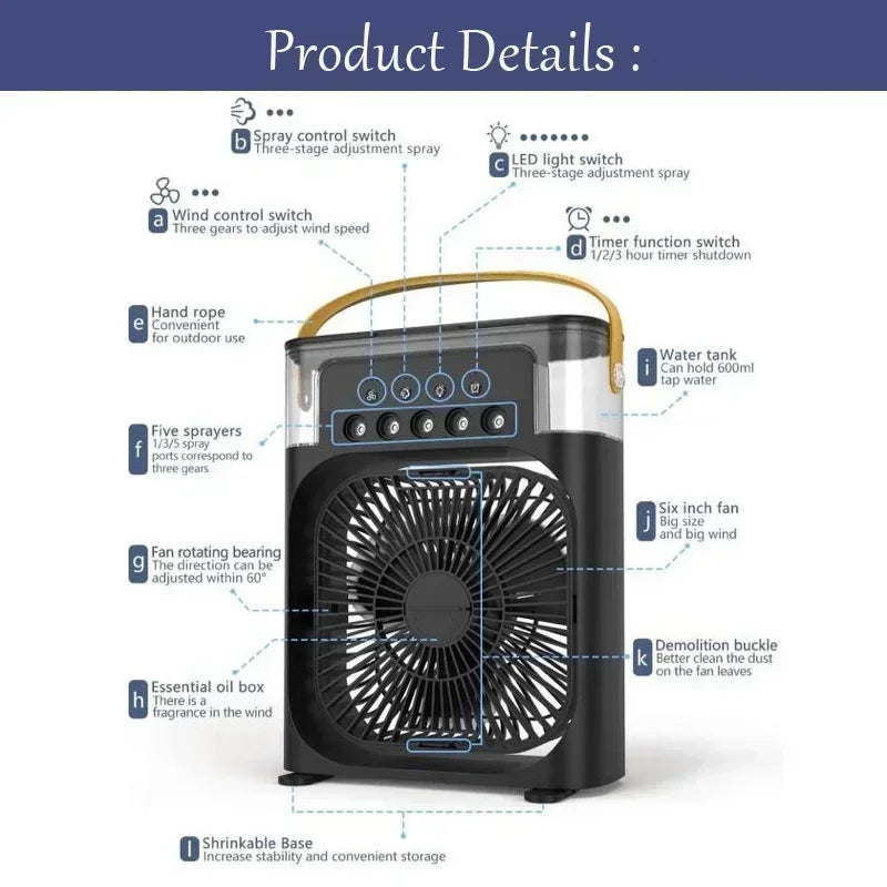 VIVO 3in1 Fan AIr Conditioner Household Small Air Cooler LED Night Light Portable Humidifier Air Adjustment Fan Office Home Fan