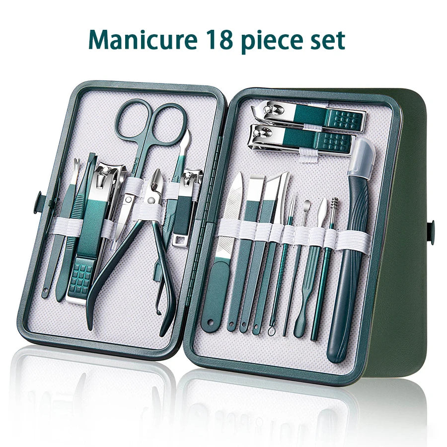 7/10/12/18 Piece Set Professional Nail Care Kit Stainless Steel Manicure & Pedicure Set Nail Clipper Set with Travel Case