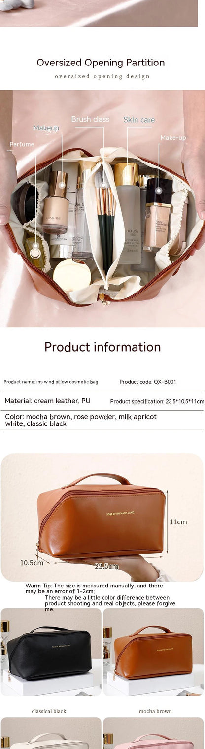 PU Fashion and Convenient Makeup Bag, Travel Storage Bag, Large Capacity Toilet Bag, Hand Boosting Beauty Pillow Makeup Bag