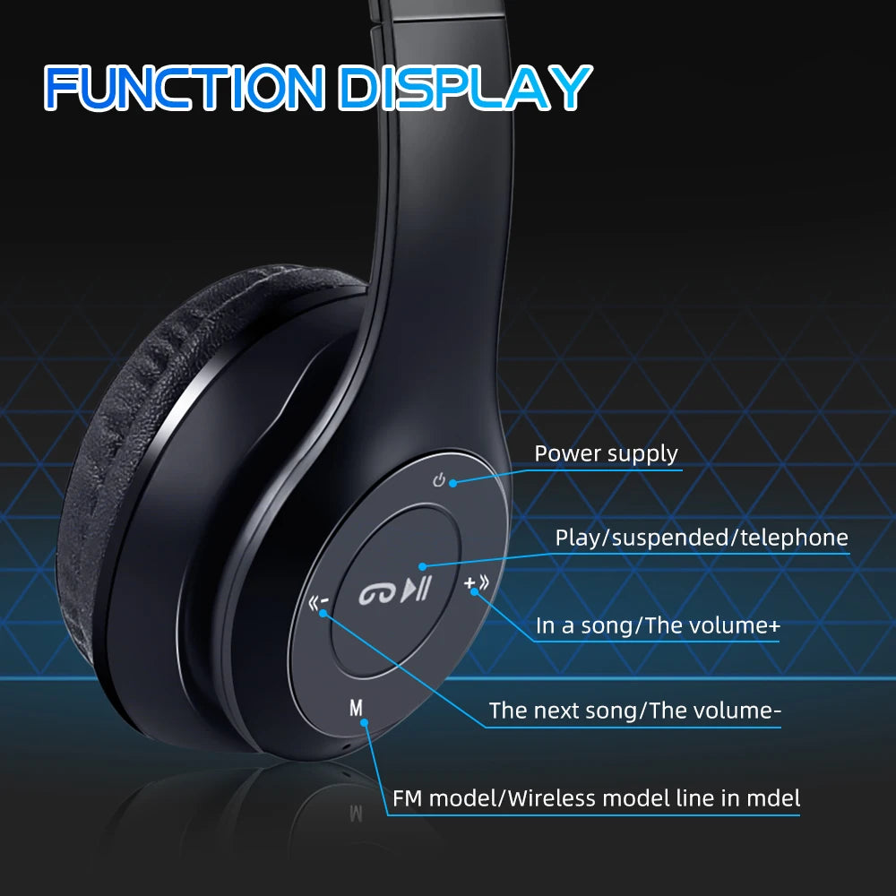 Stereo P47 Headset Bluetooth 5.0 Folding Series Wireless Sports Game Music Headphone Support SD Card with Mic for All Smartphone