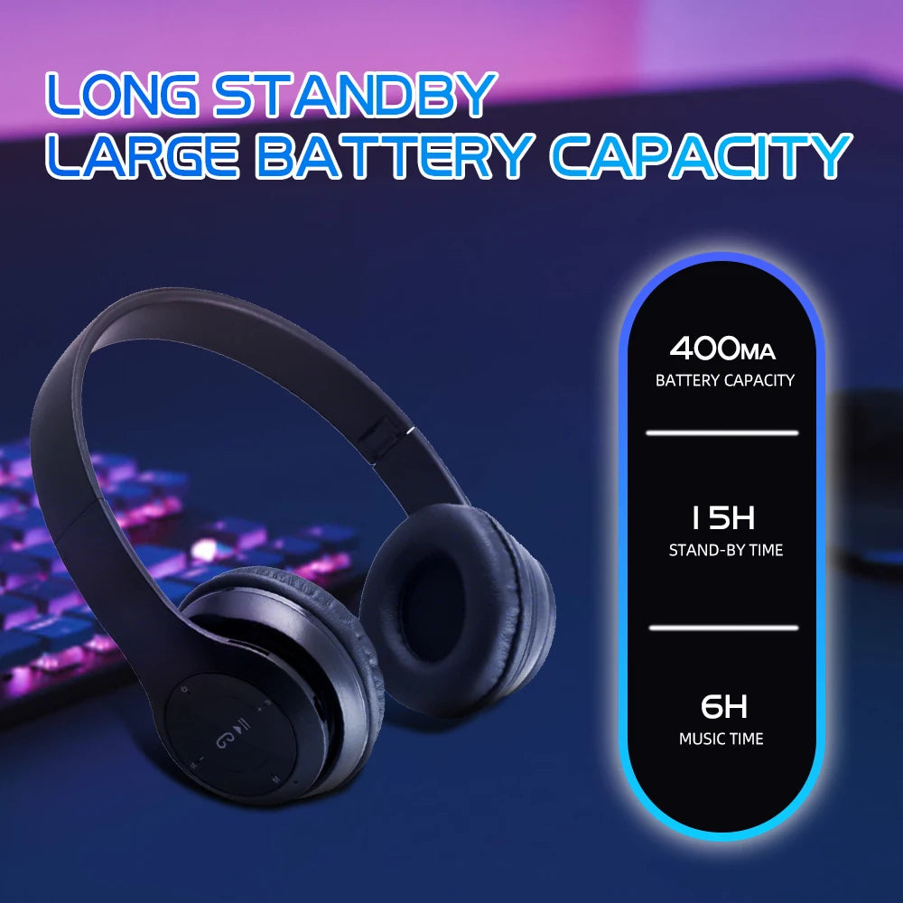 Stereo P47 Headset Bluetooth 5.0 Folding Series Wireless Sports Game Music Headphone Support SD Card with Mic for All Smartphone