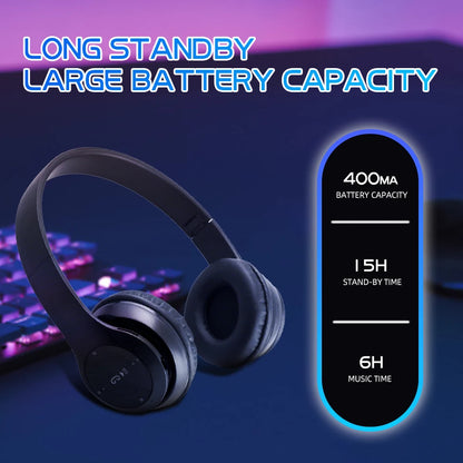 Stereo P47 Headset Bluetooth 5.0 Folding Series Wireless Sports Game Music Headphone Support SD Card with Mic for All Smartphone