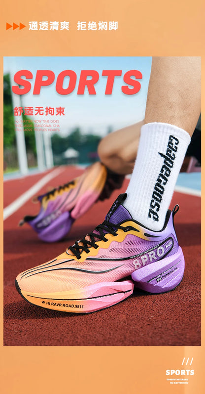 Speciality Carbon Plate Sports Running Shoes Marathon Air Cushion Men Breathable Lightweight Women Comfortable Nonskid Sneakers