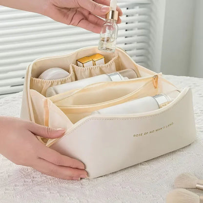 New Large Capacity Travel Cosmetic Bag Portable Leather Toiletry Bag with Handle Organizer Multifunctional Waterproof Makeup Bag