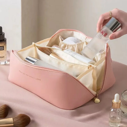 New Large Capacity Travel Cosmetic Bag Portable Leather Toiletry Bag with Handle Organizer Multifunctional Waterproof Makeup Bag