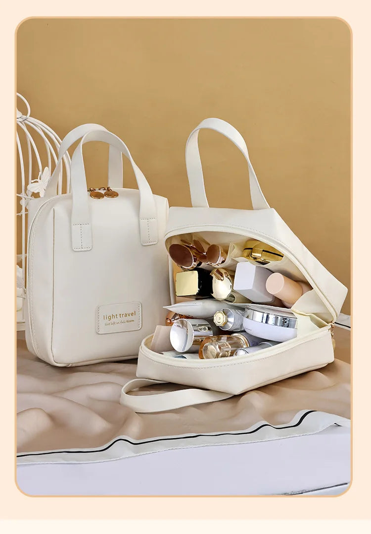New Large Capacity Travel Cosmetic Bag Portable Leather Toiletry Bag with Handle Organizer Multifunctional Waterproof Makeup Bag