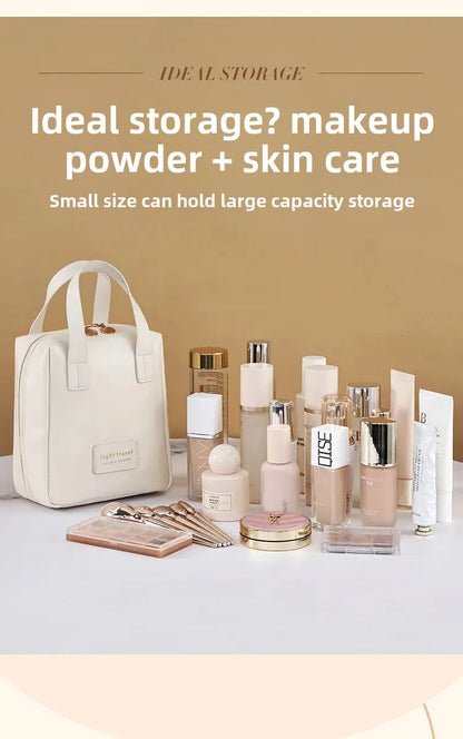 New Large Capacity Travel Cosmetic Bag Portable Leather Toiletry Bag with Handle Organizer Multifunctional Waterproof Makeup Bag