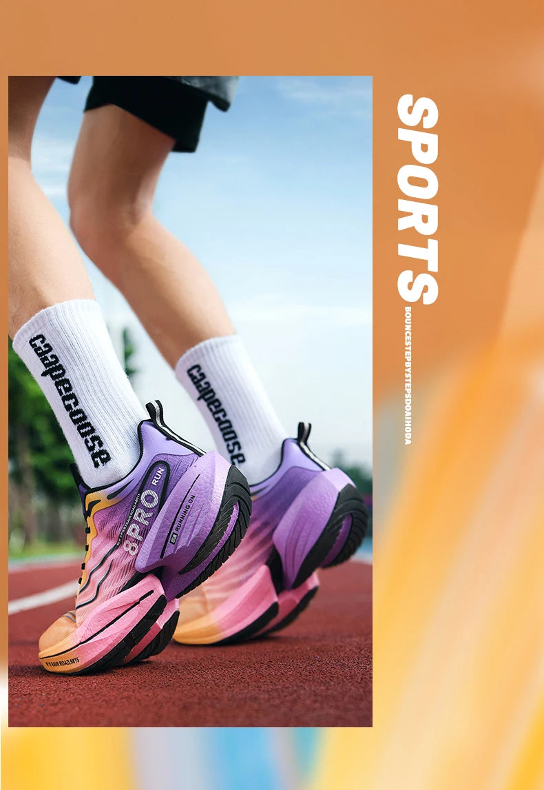 Speciality Carbon Plate Sports Running Shoes Marathon Air Cushion Men Breathable Lightweight Women Comfortable Nonskid Sneakers
